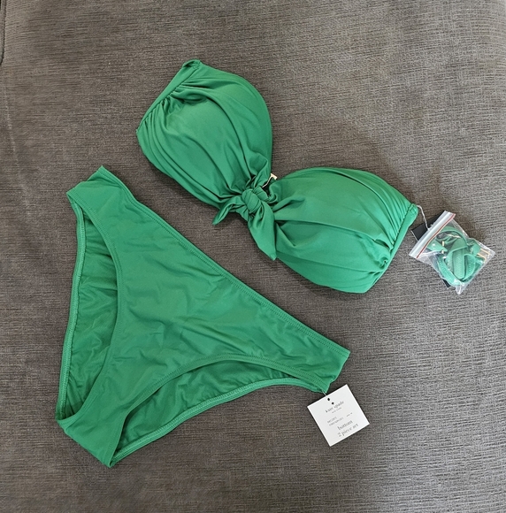 NWT kate spade  Green Rosette-Detail Bandeau Bikini Top & Bikini Bottoms Size M - Picture 1 of 11